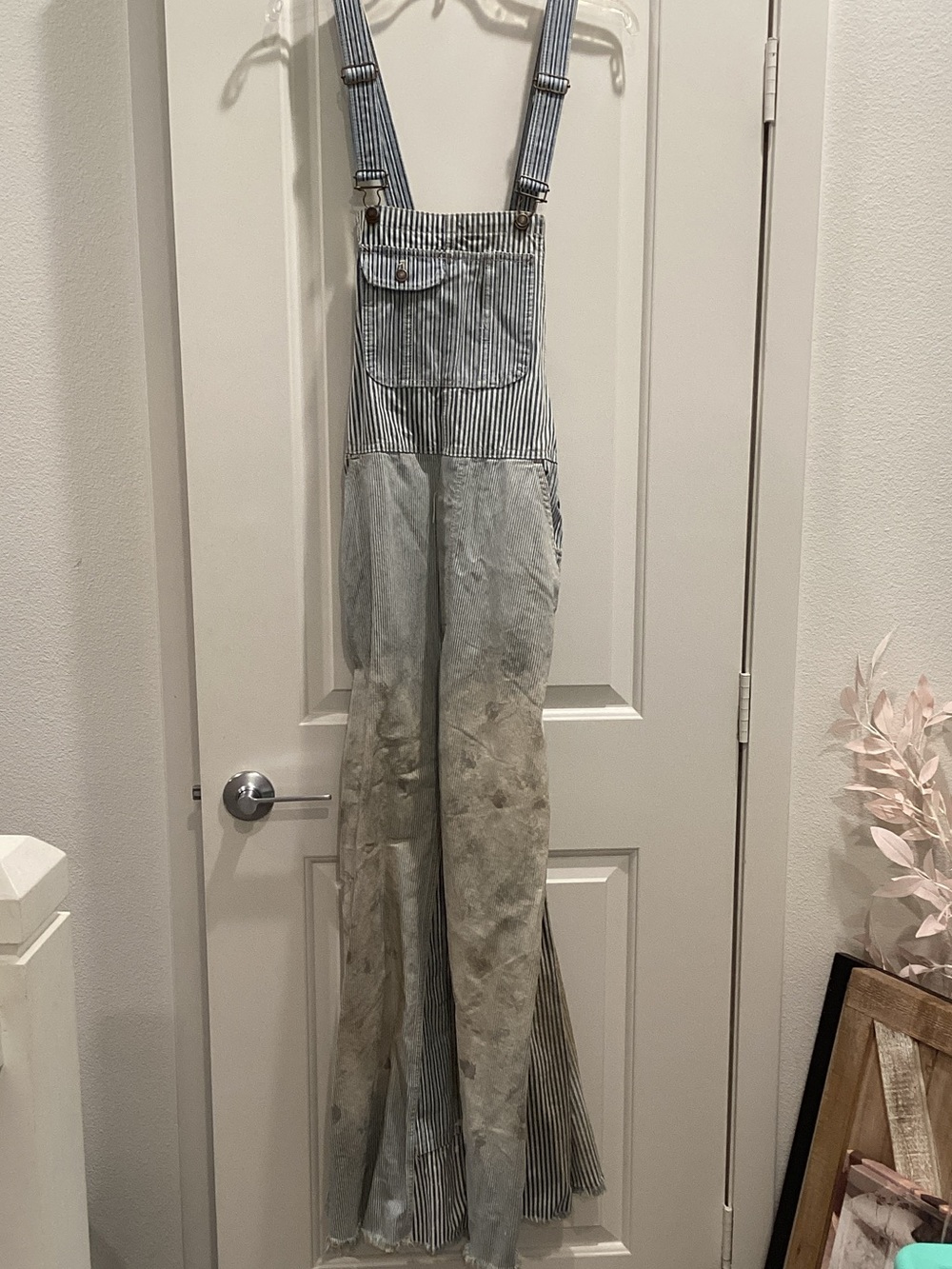 Free People Striped Blue and White Maxi Overalls Dress